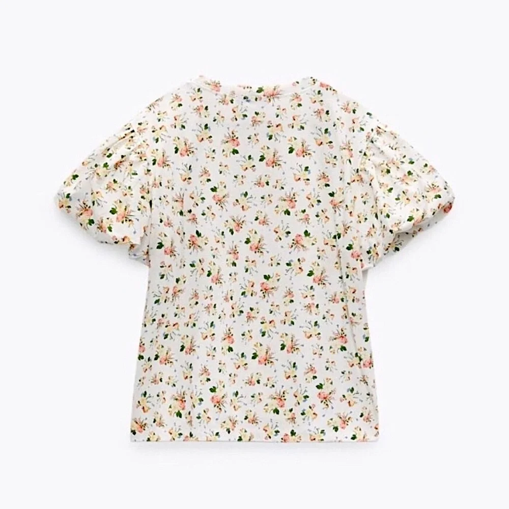 Zara Floral Puff Sleeve T-Shirt